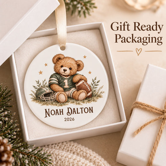Personalized Football Christmas Ornament - Teddy Bear Player