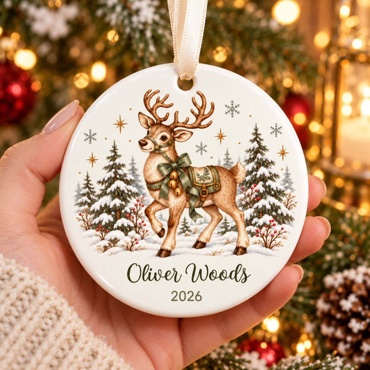 Personalized Reindeer Christmas Ornament with Name and Year