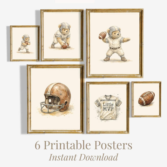 Football Teddy Bear Nursery Prints, Set of 6 (Digital Download)