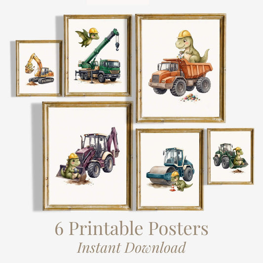 Dinosaur Digger Nursery Prints, Set of 6 (Digital Download)