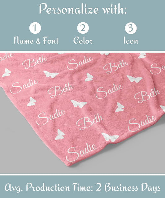 Personalized Baby Name Blanket for Girls and Boys with Custom Icon