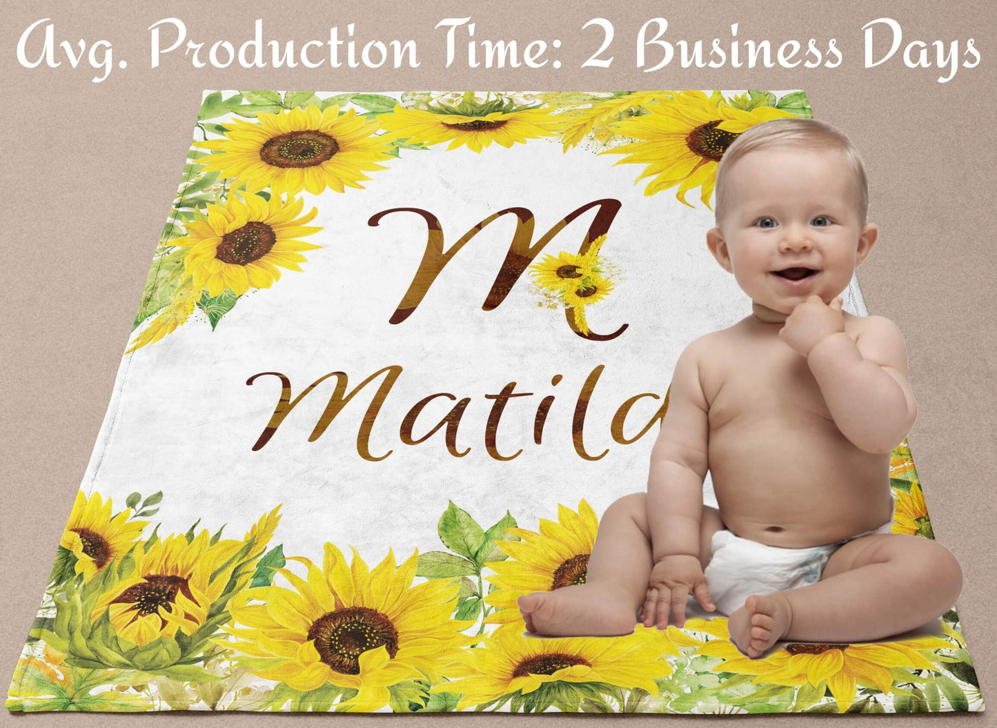 Personalized Sunflower Baby Blankets for Girls with Name