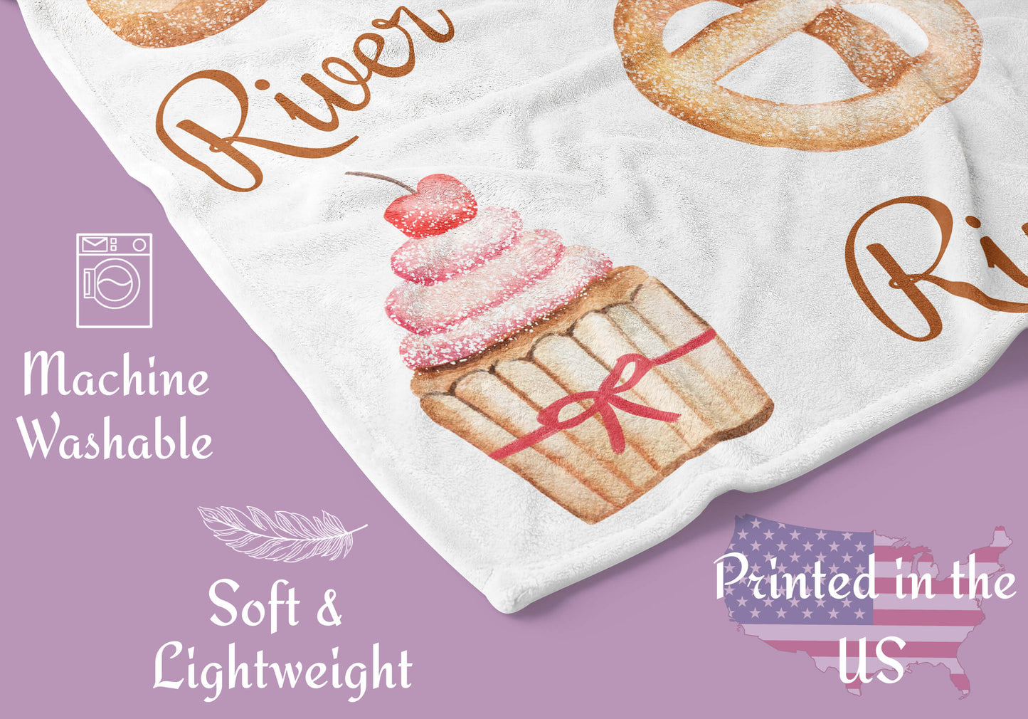 Personalized Minky Blanket with Name and Cakes