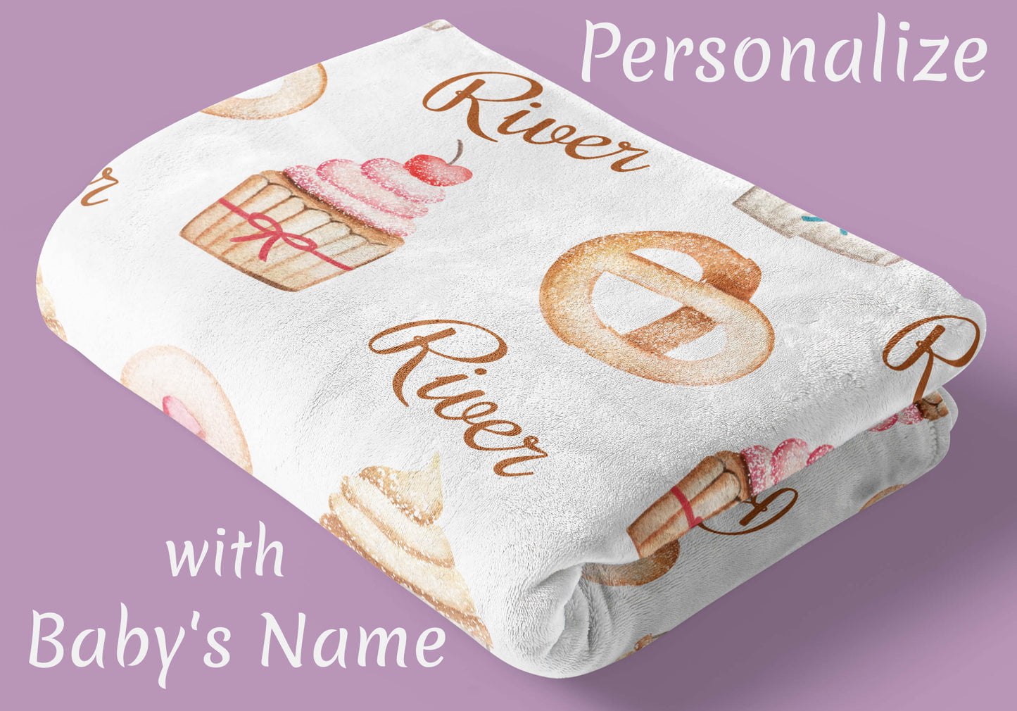 Personalized Minky Blanket with Name and Cakes