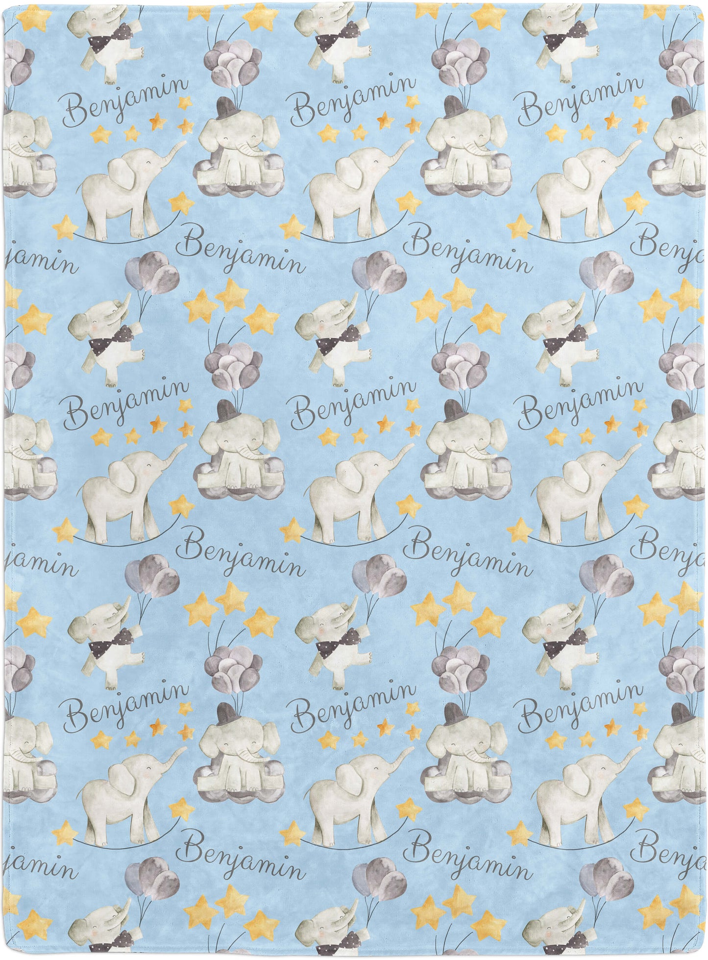 Custom Baby Boy Blanket with Elephants and Balloons, Blue