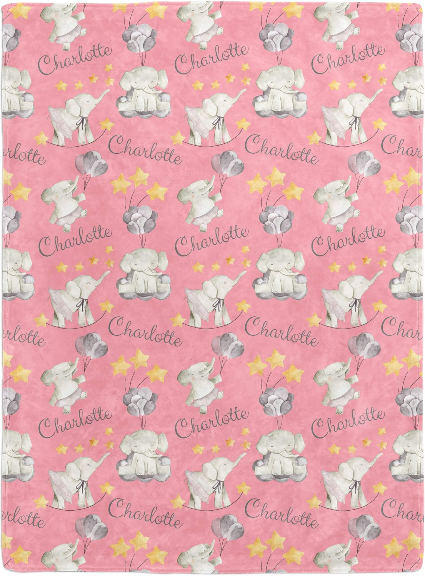 Custom Baby Girl Blanket with Elephants and Balloons, Pink