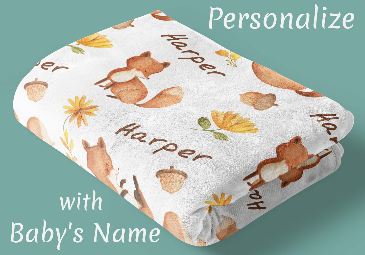 Custom Minky Baby Blanket with Fox and Name
