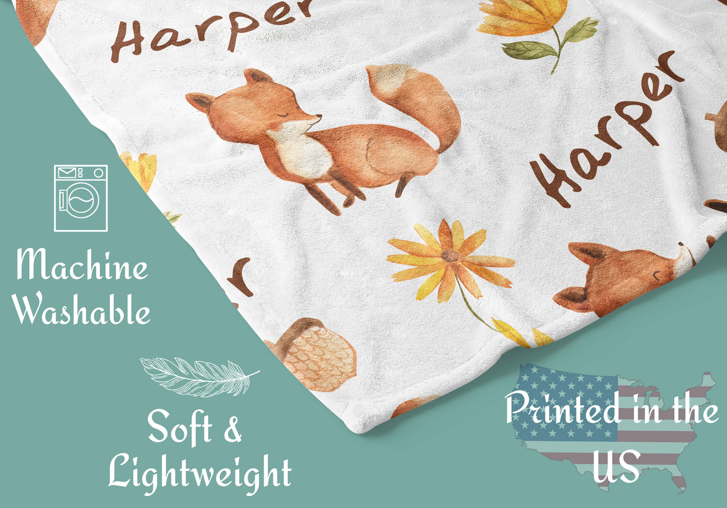 Custom Minky Baby Blanket with Fox and Name