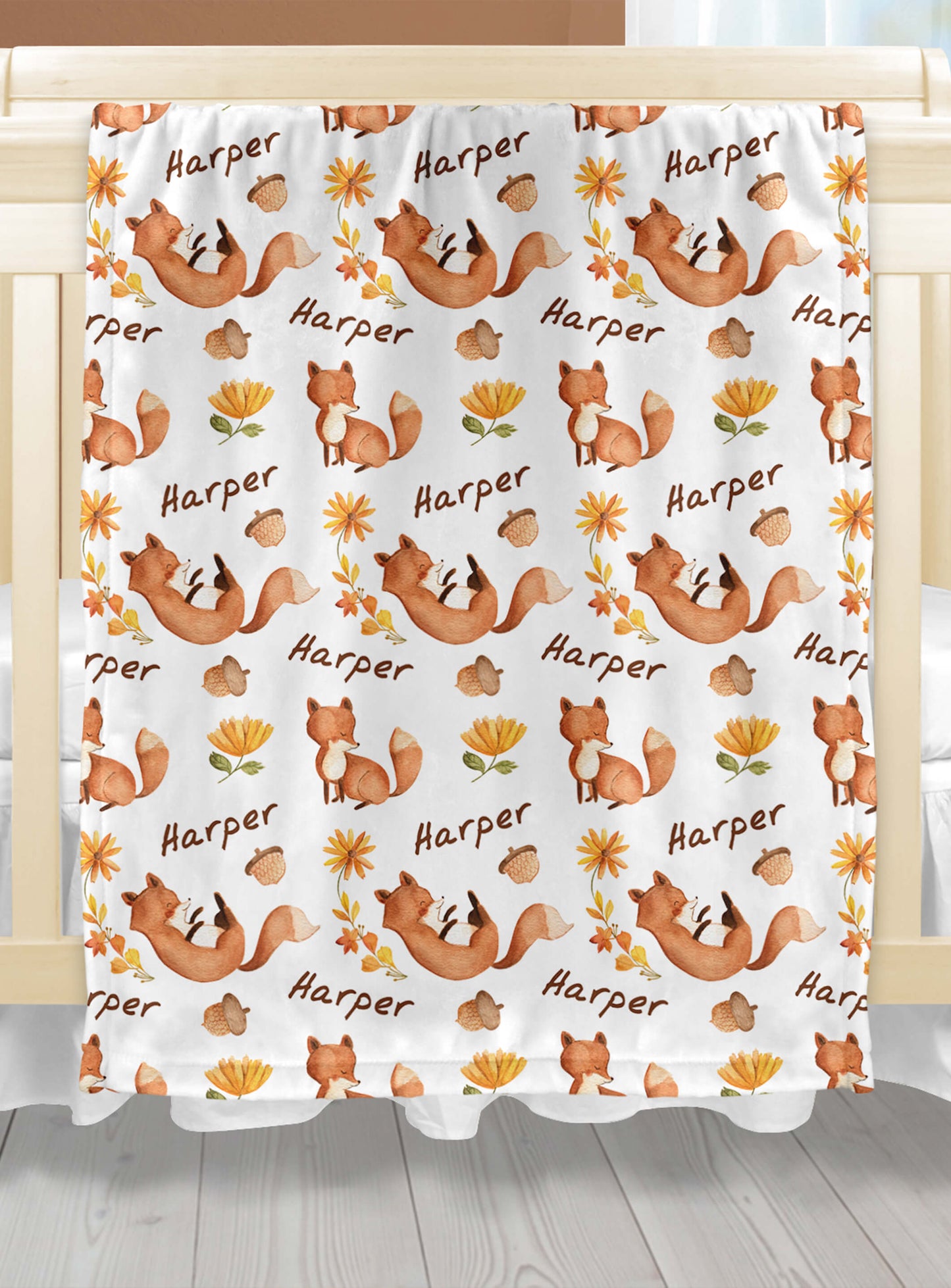 Custom Minky Baby Blanket with Fox and Name