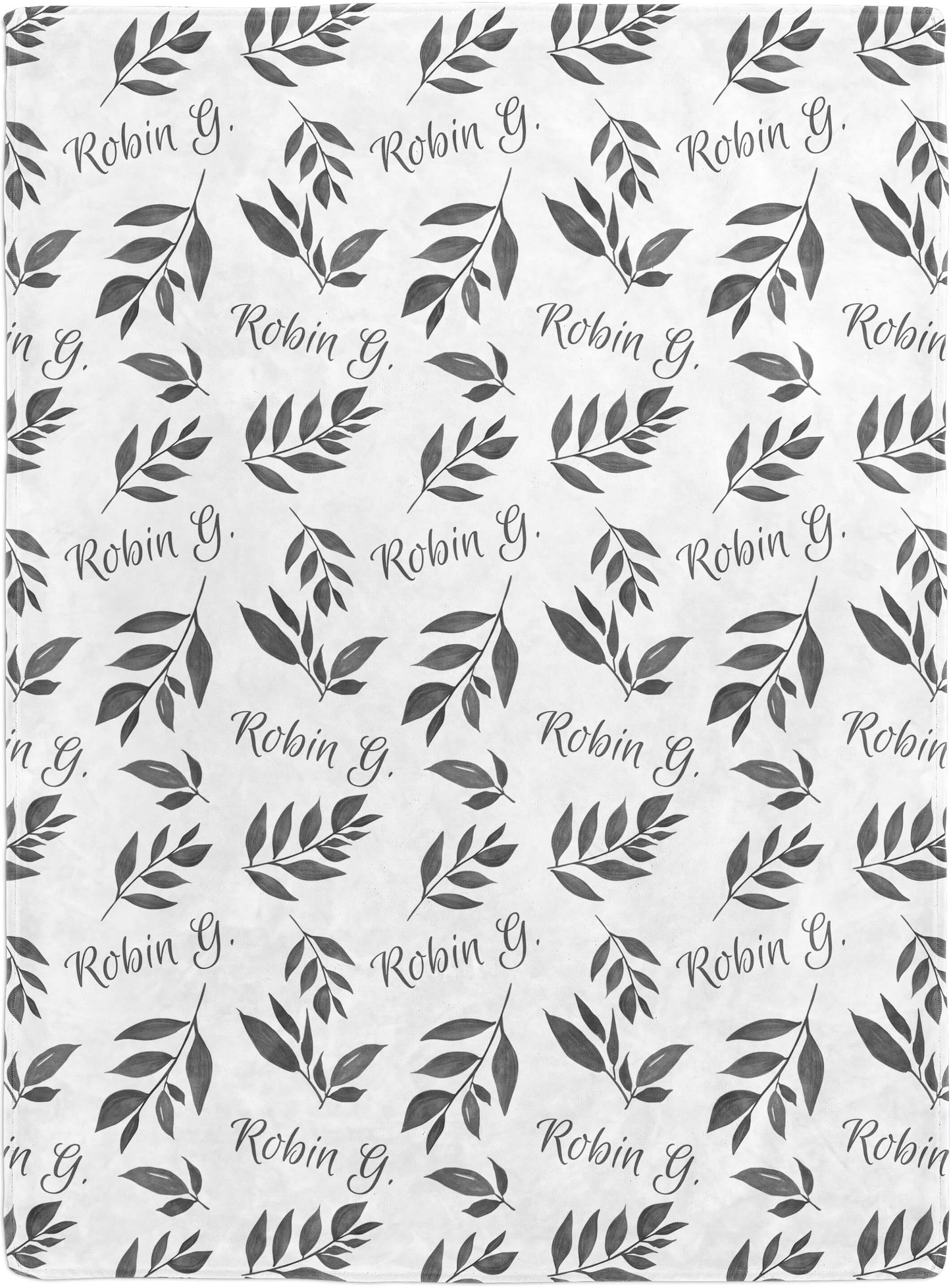 Custom Baby Blanket with Name, Gray Leaves