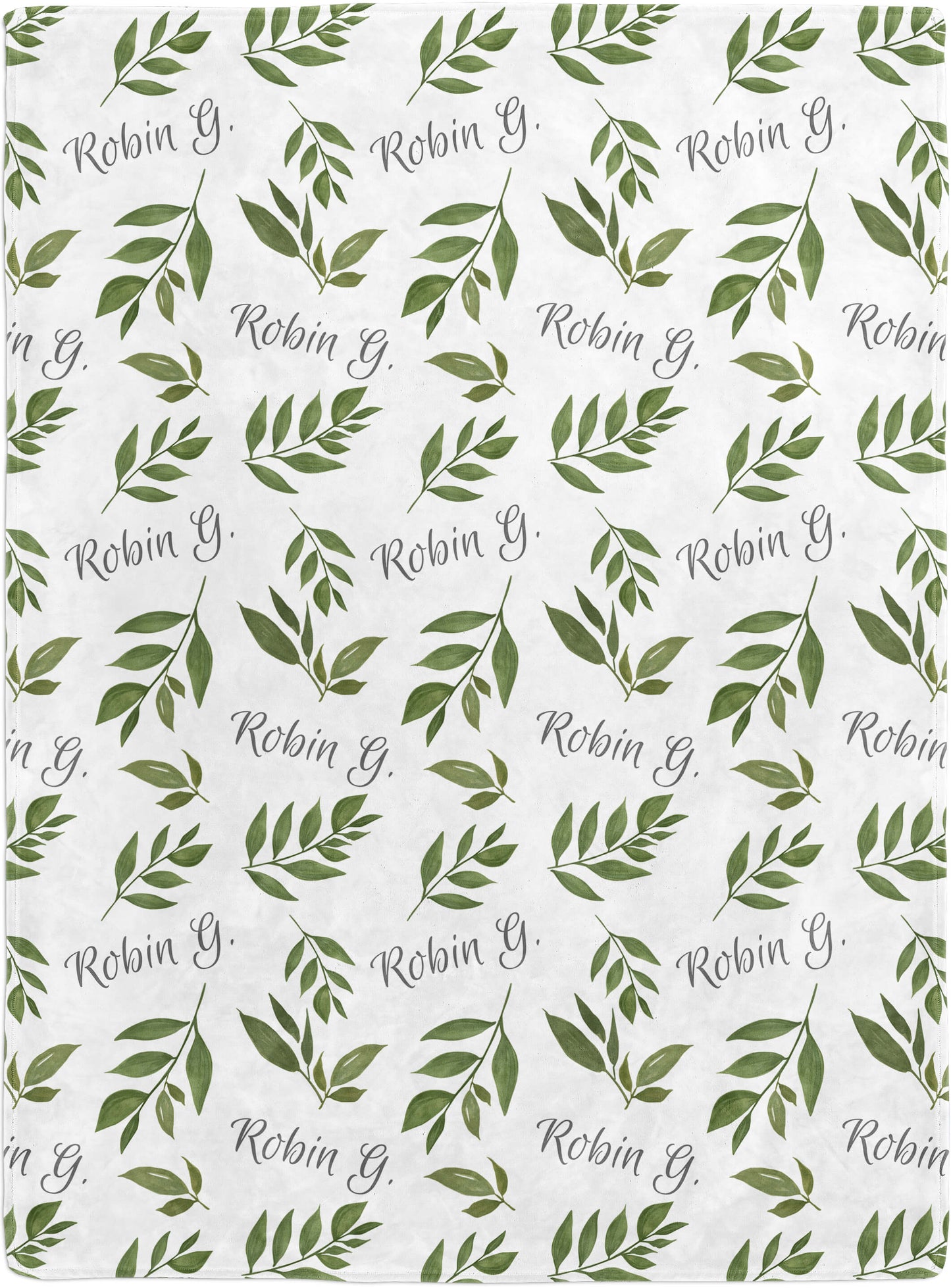 Custom Baby Blanket with Name, Green Leaves