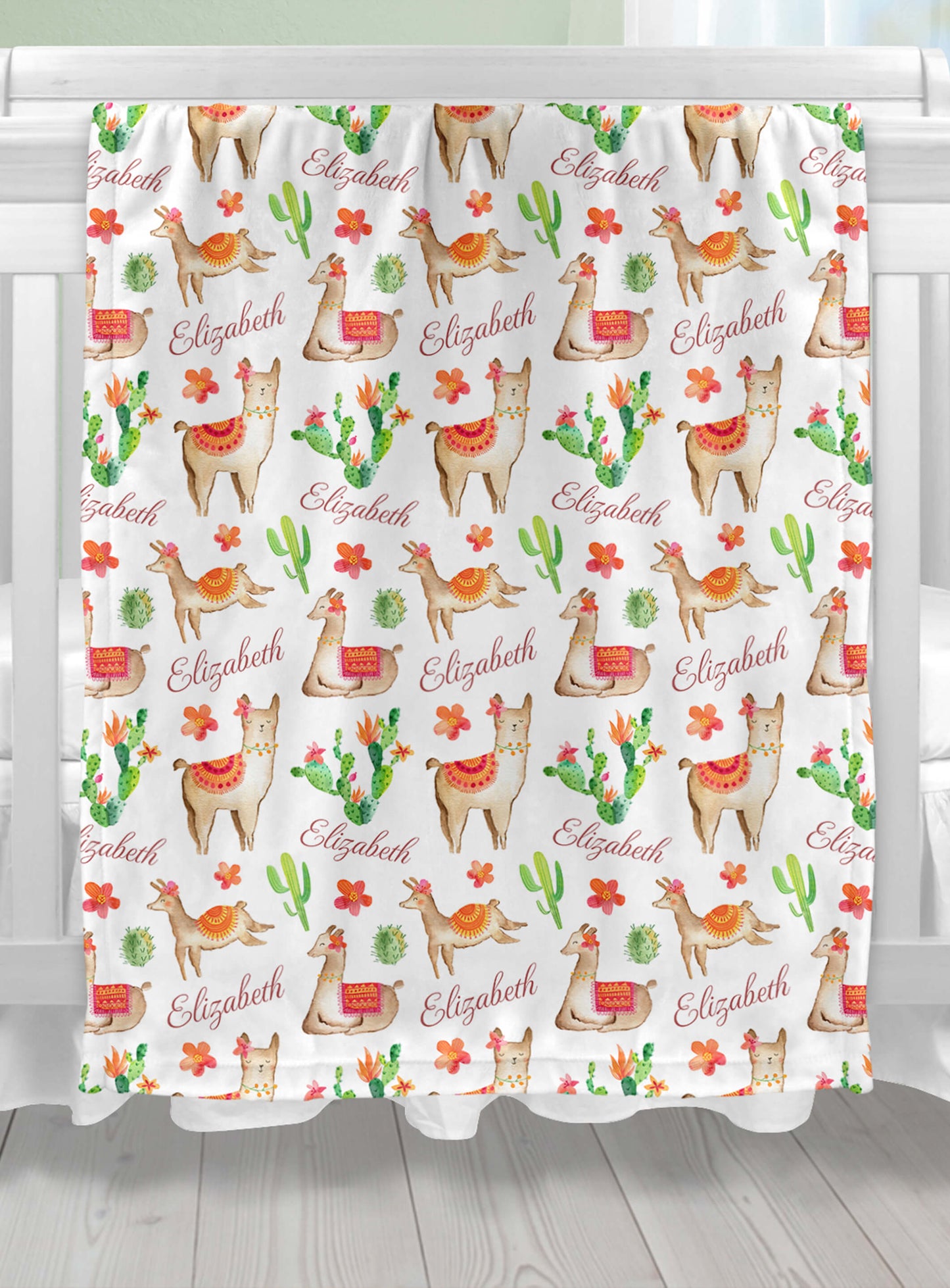Personalized Baby Blanket with Llamas, Cactus and Name
