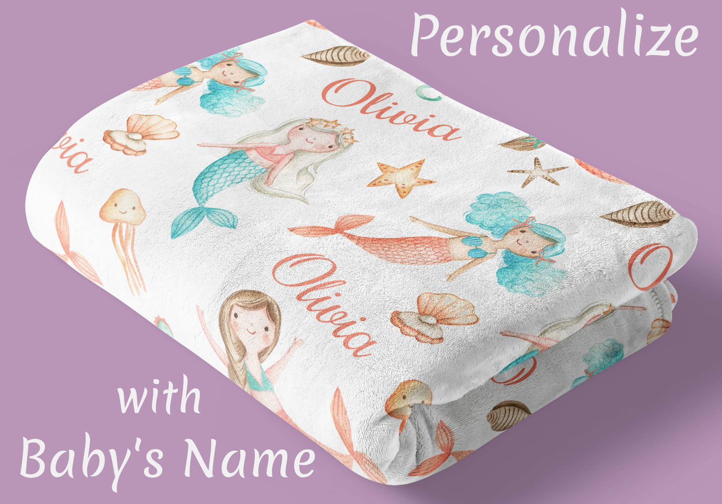Personalized Baby Girl Mermaid Blanket