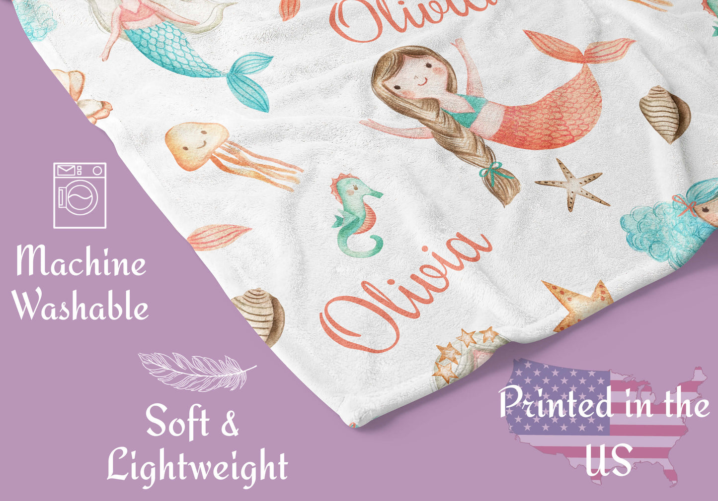 Personalized Baby Girl Mermaid Blanket
