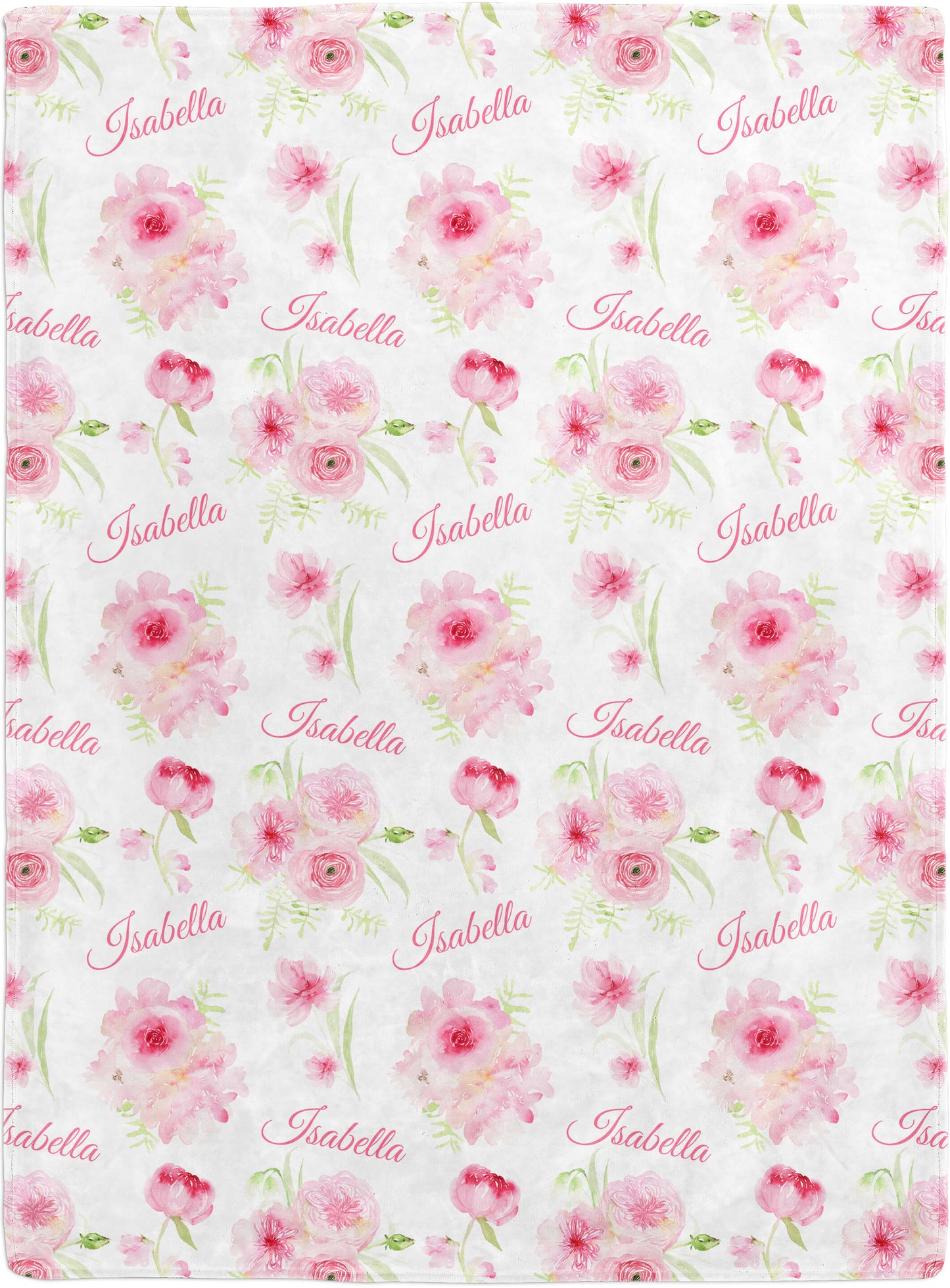 Custom Minky Blanket with Name, Pink and Green Floral Pattern