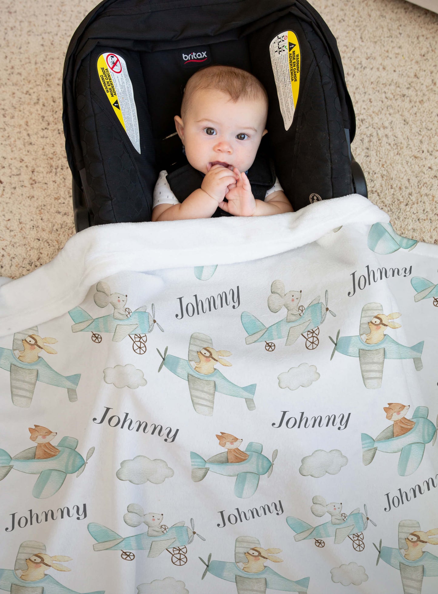 Custom Baby Name Blanket with Planes, Mouse, Rabbit and Fox