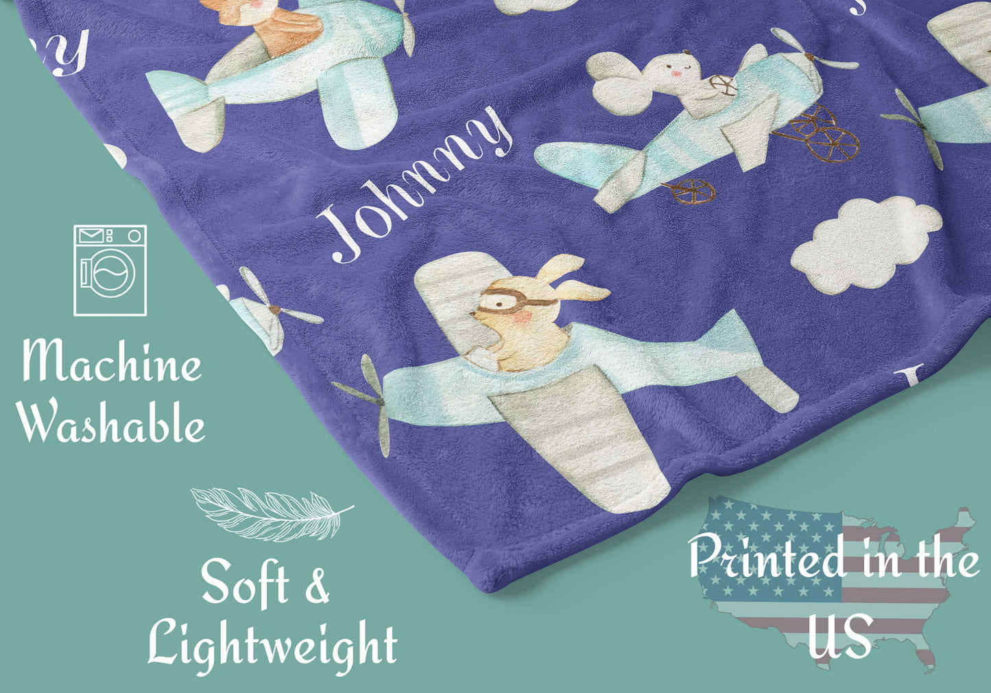 Personalized Airplane Baby Blanket: Baby Boy Blanket with Name
