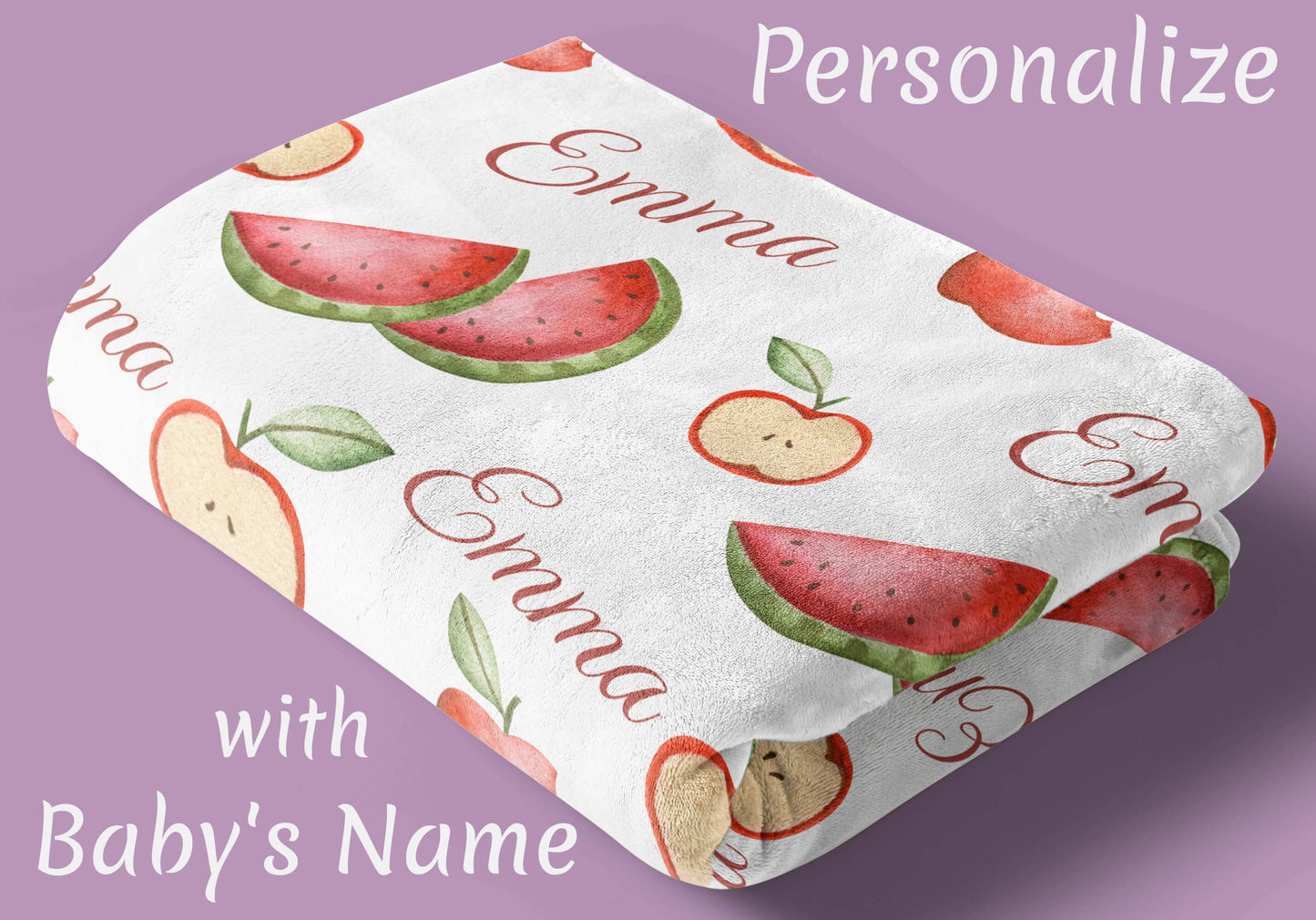 The Softest Personalized Baby Blanket with Apple and Watermelon