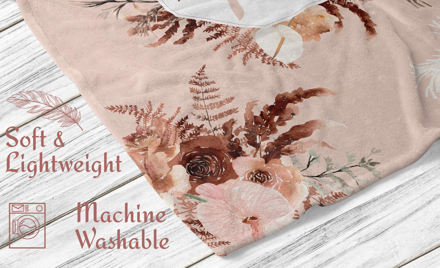 Personalized Boho Baby Girl Blanket - Beige Floral Blanket with Name