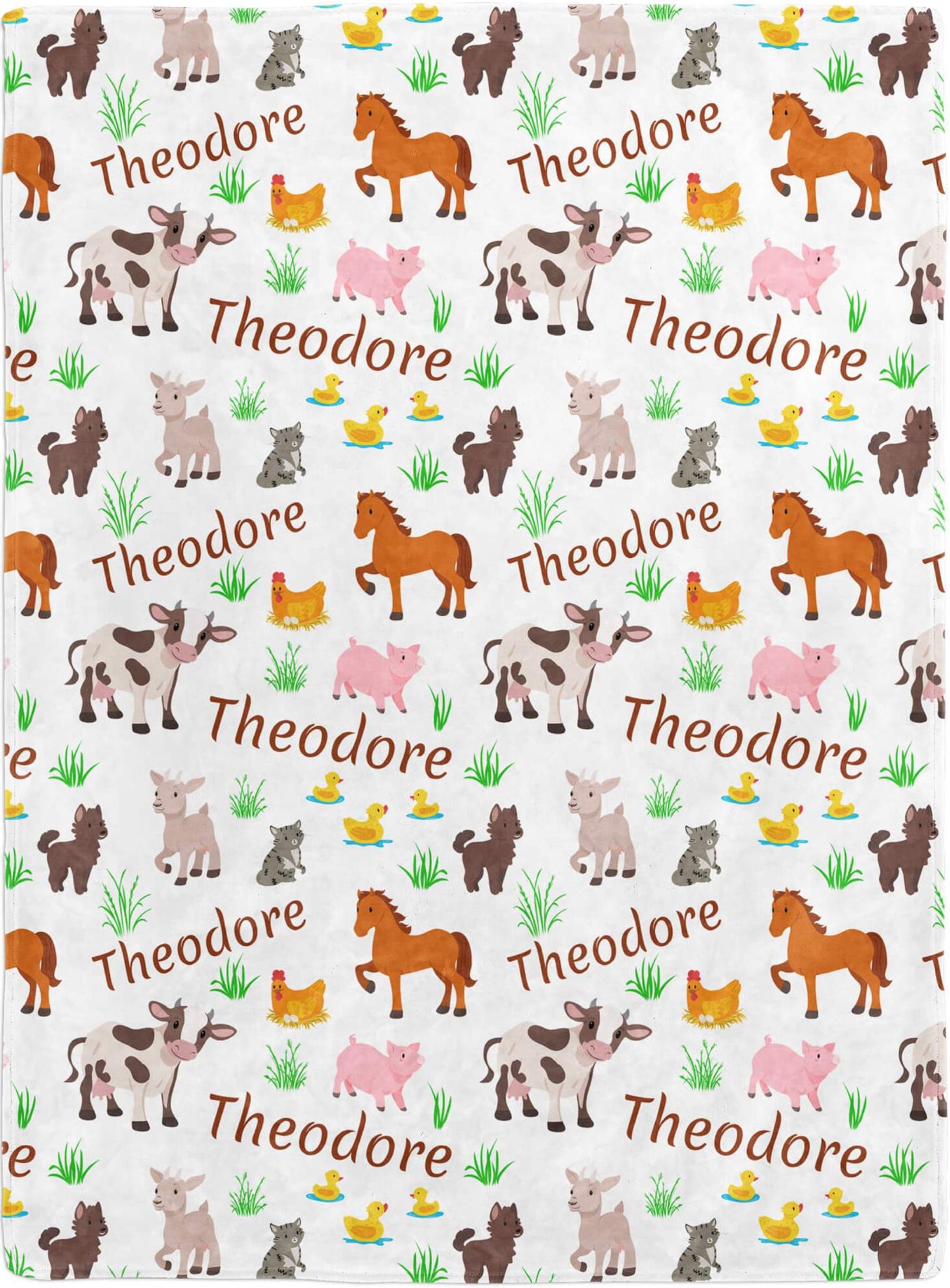 Personalized Baby Blankets for Boys and Girls with Name and Farm Animals: Cow, Horse, Pig, Goat