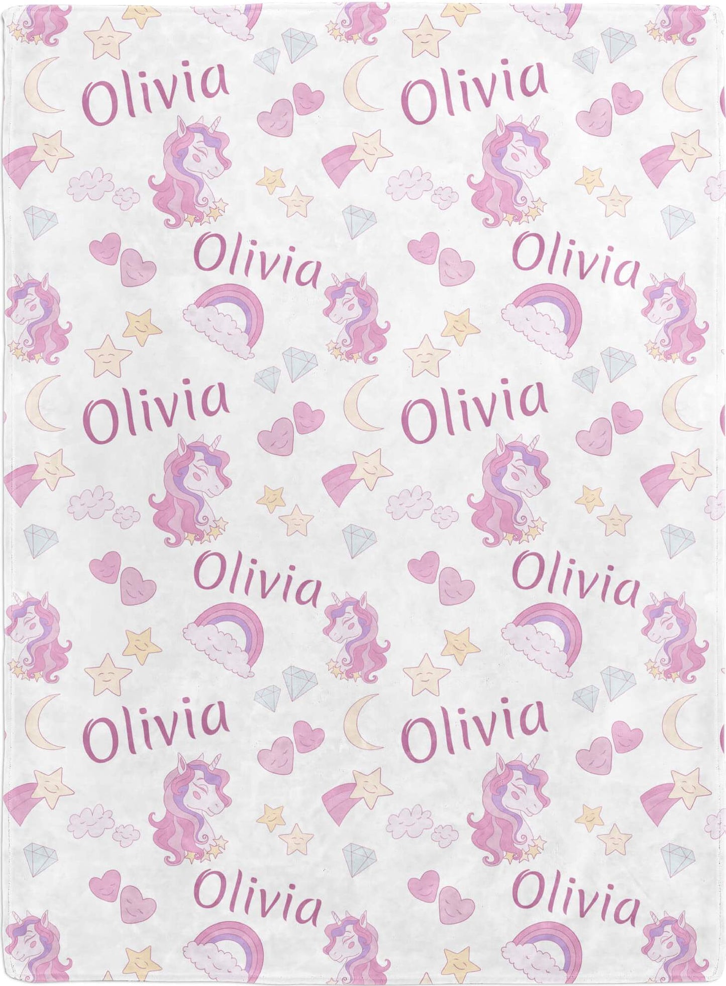 Personalized Baby Blankets for Girls with Name, Unicorns and Rainbows
