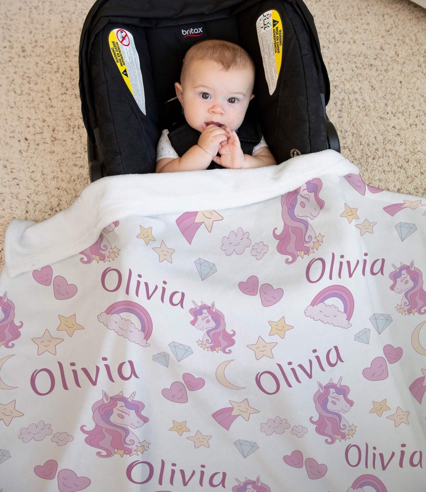 Personalized Baby Blankets for Girls with Name, Unicorns and Rainbows