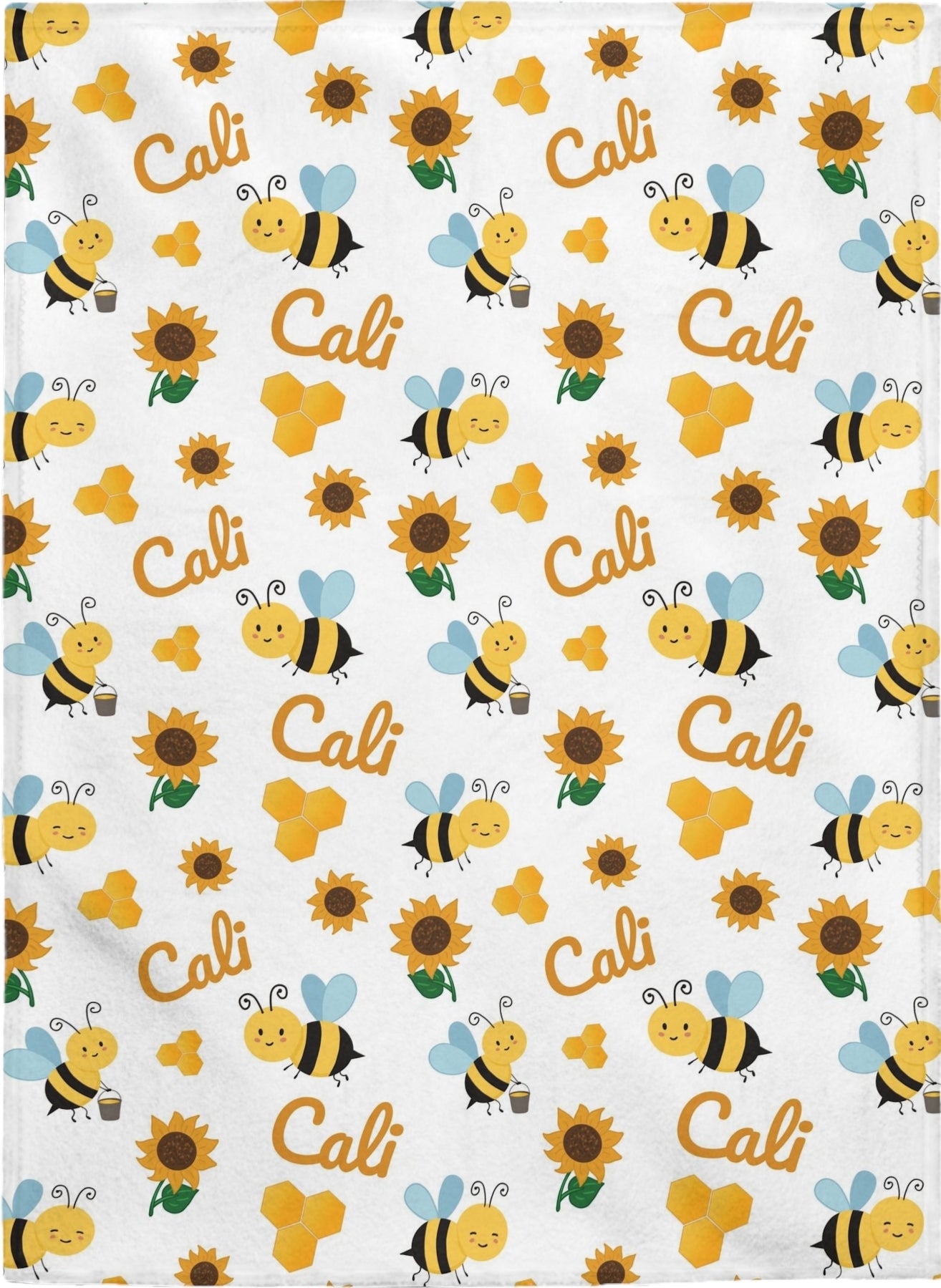 Personalized Baby Blankets for Girls and Boys with Name, Honey Bees, Sunflowers
