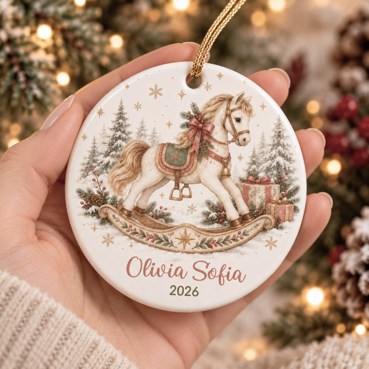 Personalized Rocking Horse Christmas Ornament - Blue