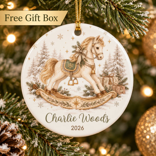 Personalized Rocking Horse Christmas Ornament - Green