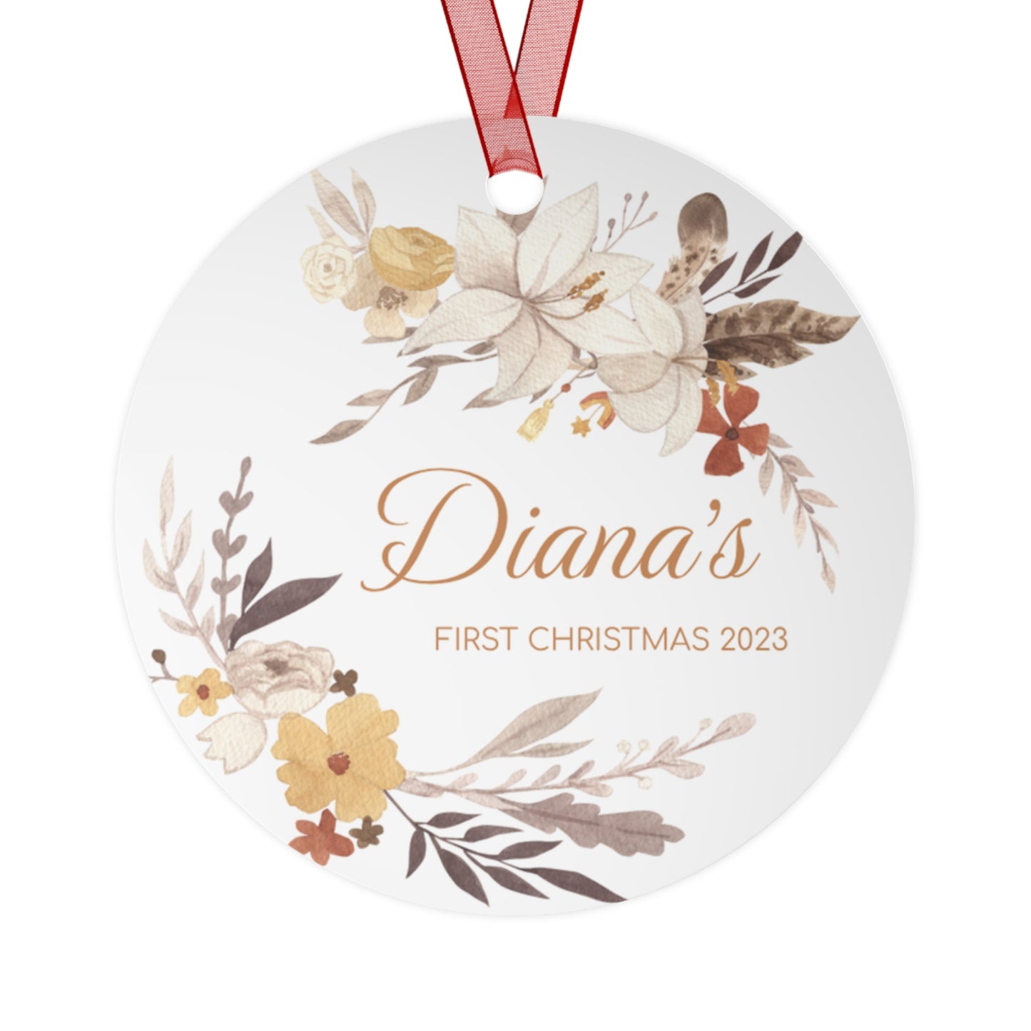 Personalized Floral Retro Christmas Ornament