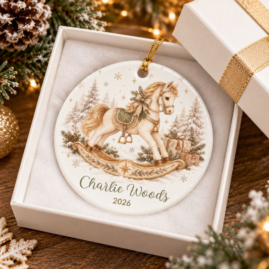Personalized Rocking Horse Christmas Ornament - Green