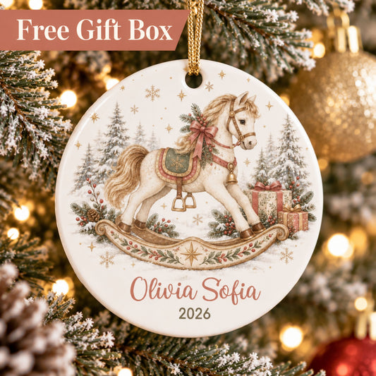Personalized Rocking Horse Christmas Ornament - Pink