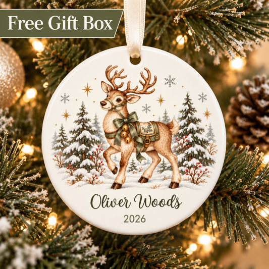 Personalized Reindeer Christmas Ornament with Name and Year