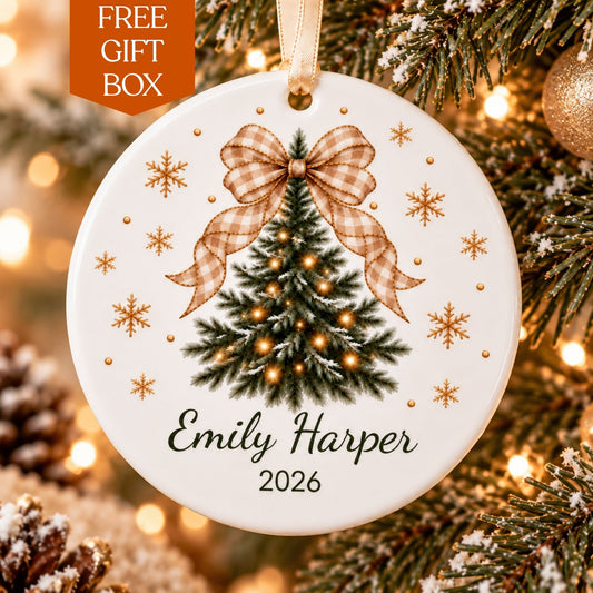 Personalized Christmas Tree Ornament with Gingham Bow
