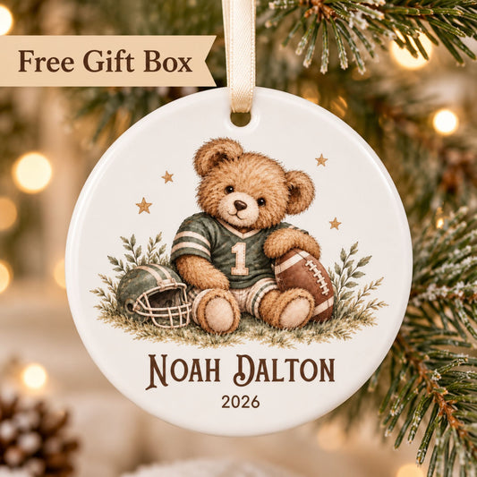 Personalized Football Christmas Ornament - Teddy Bear Player
