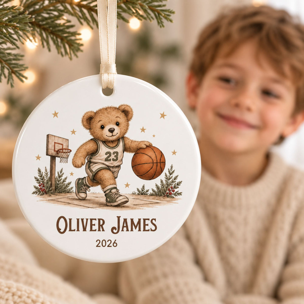 Personalized Basketball Christmas Ornament - Teddy Bear