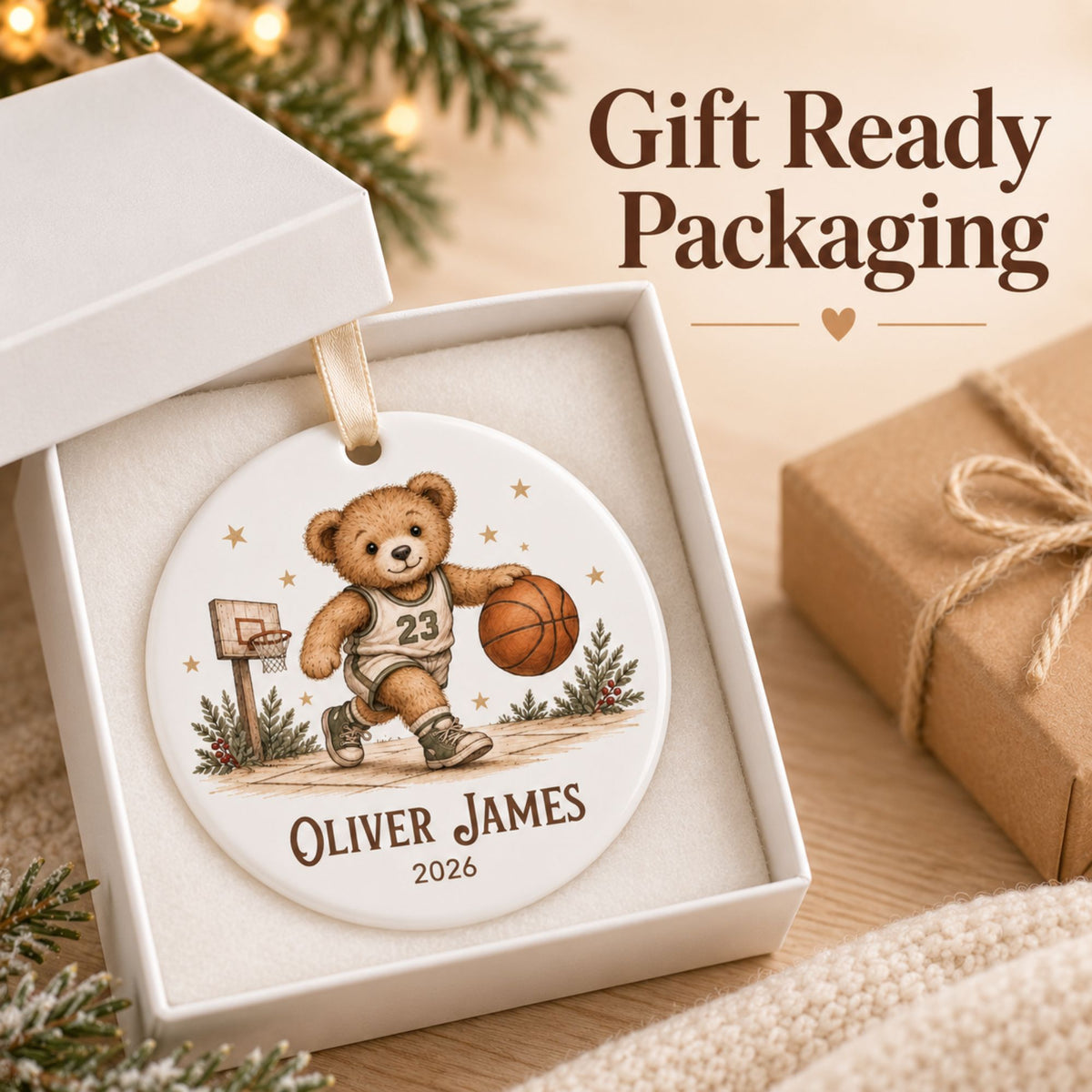 Personalized Basketball Christmas Ornament - Teddy Bear