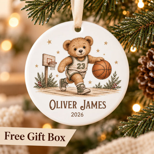 Personalized Basketball Christmas Ornament - Teddy Bear