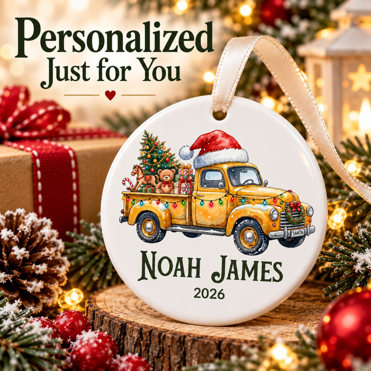 Personalized Truck Christmas Ornament - Vintage Pickup