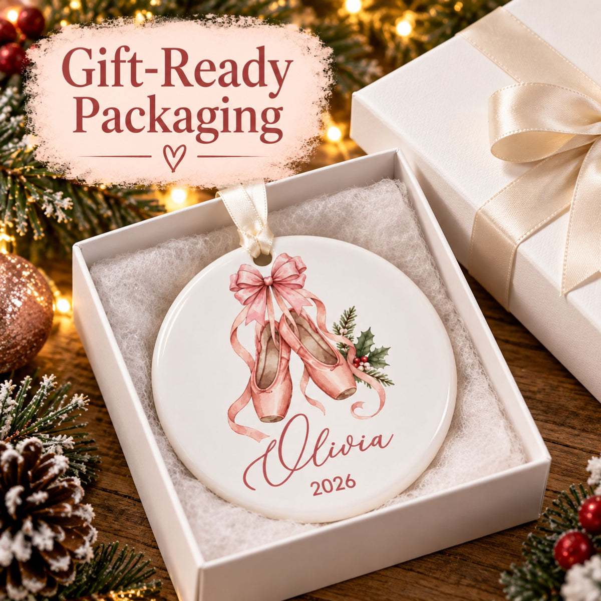 Personalized Ballerina Christmas Ornament - Pink Ballet Shoes