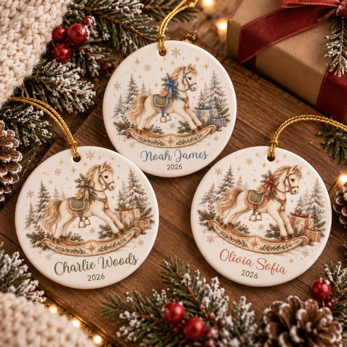 Personalized Rocking Horse Christmas Ornament - Blue