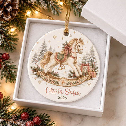 Personalized Rocking Horse Christmas Ornament - Pink