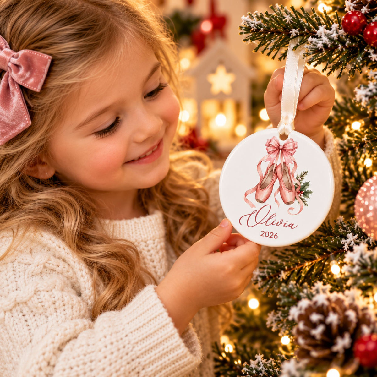 Personalized Ballerina Christmas Ornament - Pink Ballet Shoes