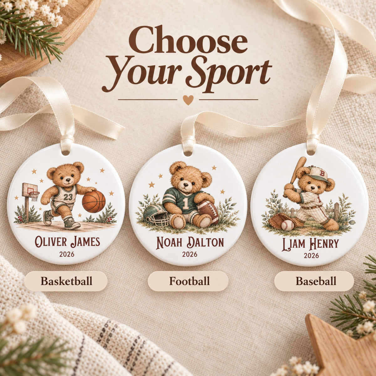 Personalized Basketball Christmas Ornament - Teddy Bear