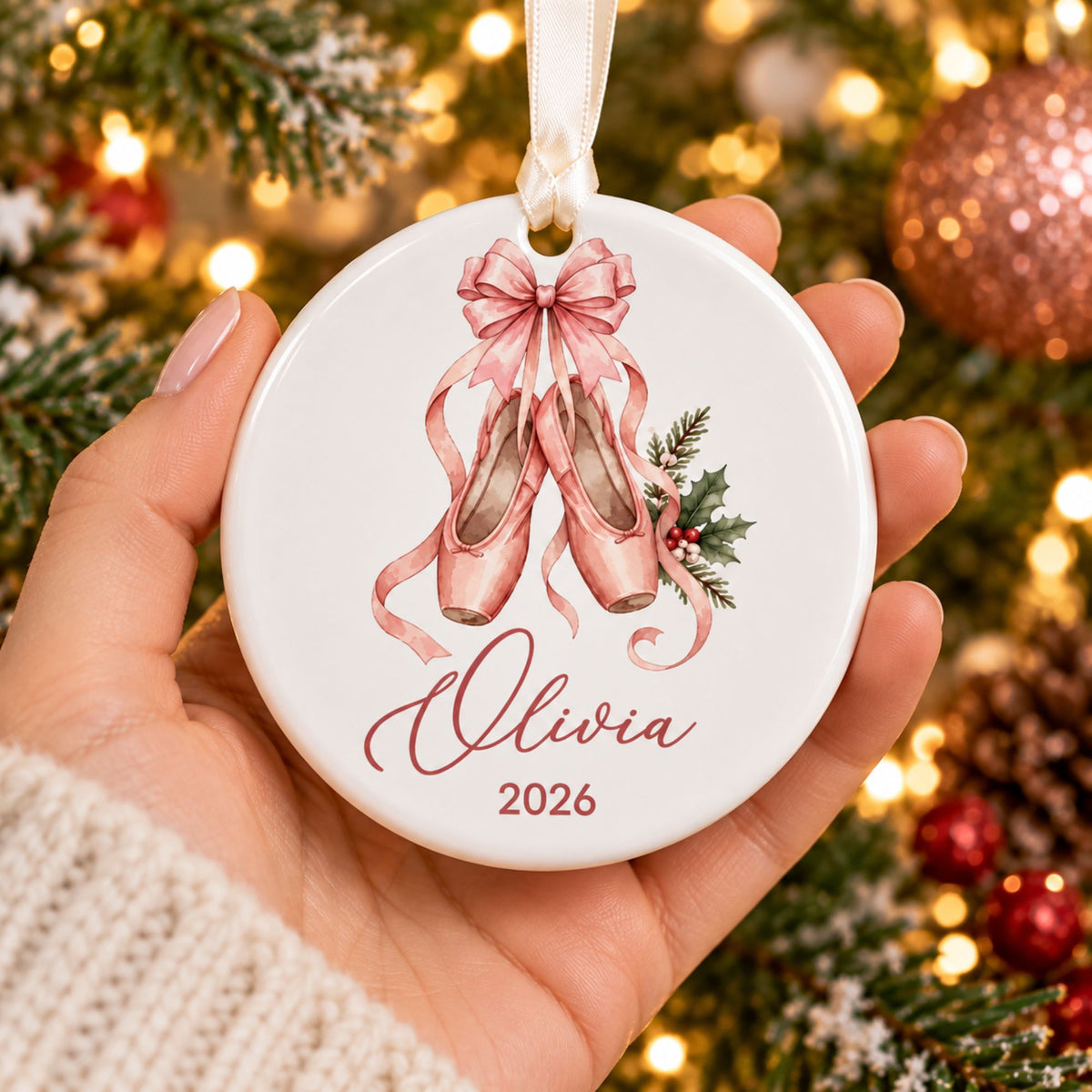 Personalized Ballerina Christmas Ornament - Pink Ballet Shoes