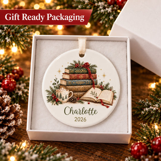 Personalized Book Lover Christmas Ornament - Vintage Books
