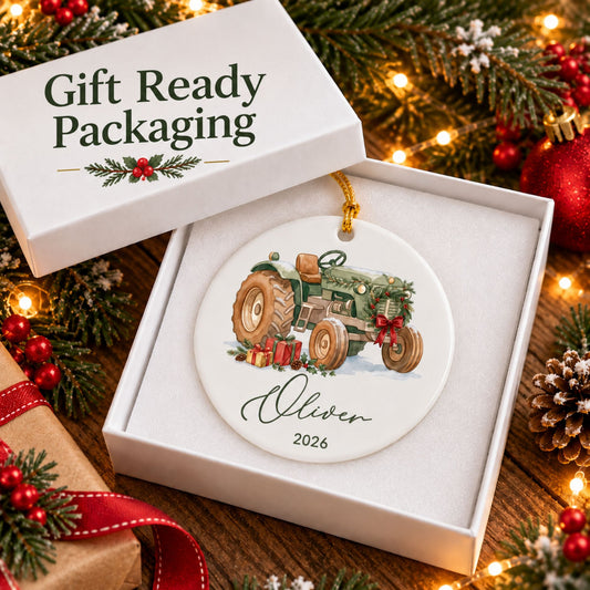 Personalized Tractor Christmas Ornament with Name and Year