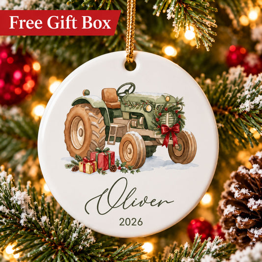 Personalized Tractor Christmas Ornament with Name and Year