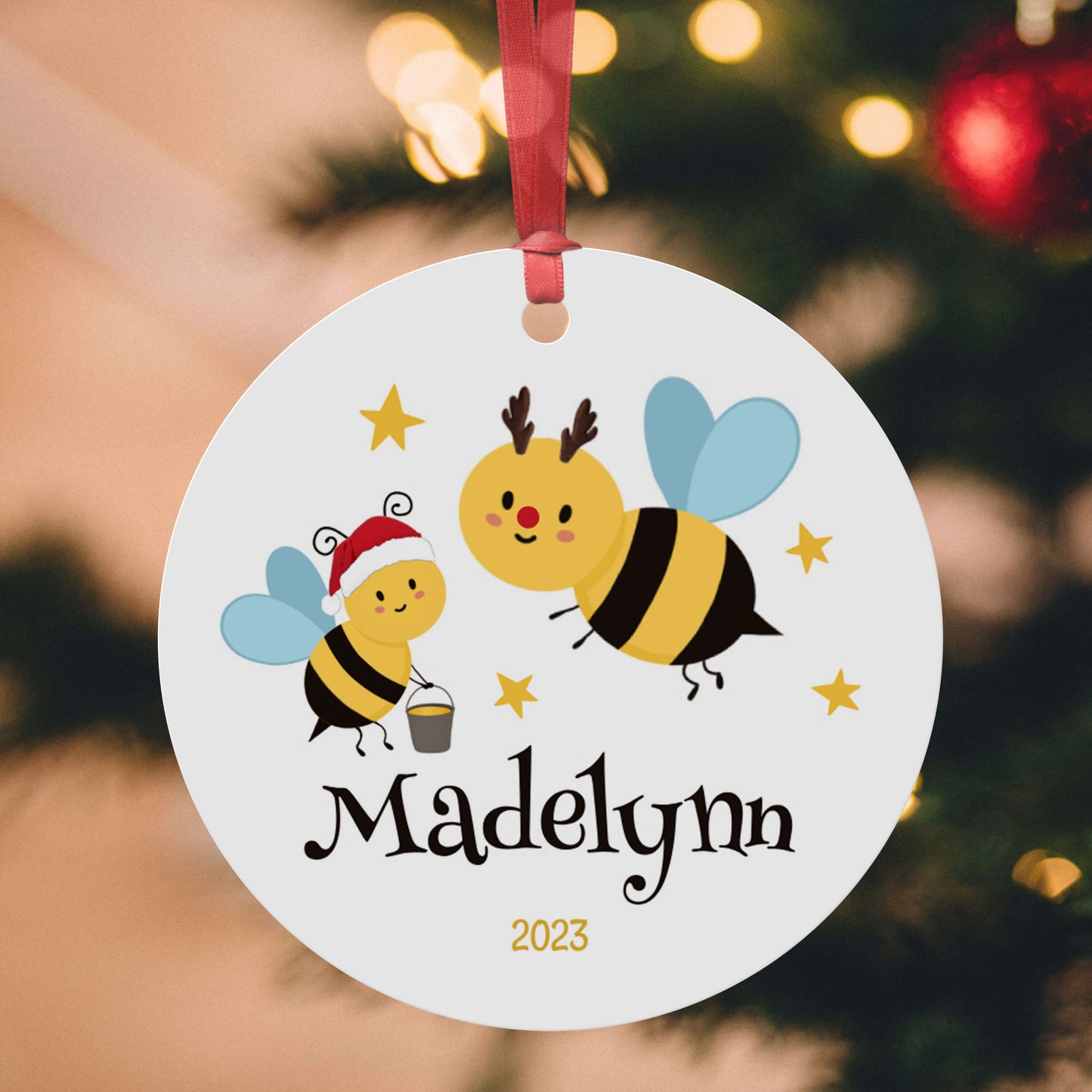 Personalized Bee Ornament - Bumble Bee Christmas Tree Decor