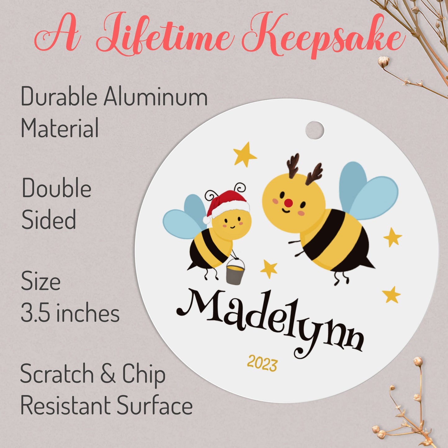 Personalized Bee Ornament - Bumble Bee Christmas Tree Decor